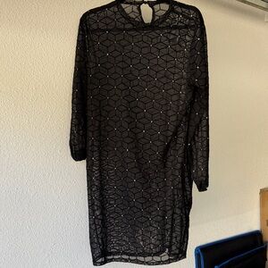 SHEIN Black Geometric Long Sleeve Dress